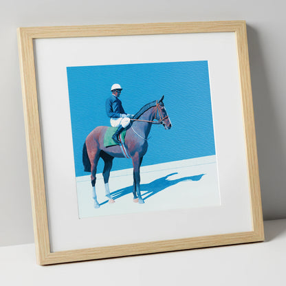 Before the Off racing horse art print in natural frame