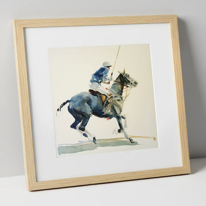 Mid-Chukka Momentum polo horse art print in natural frame