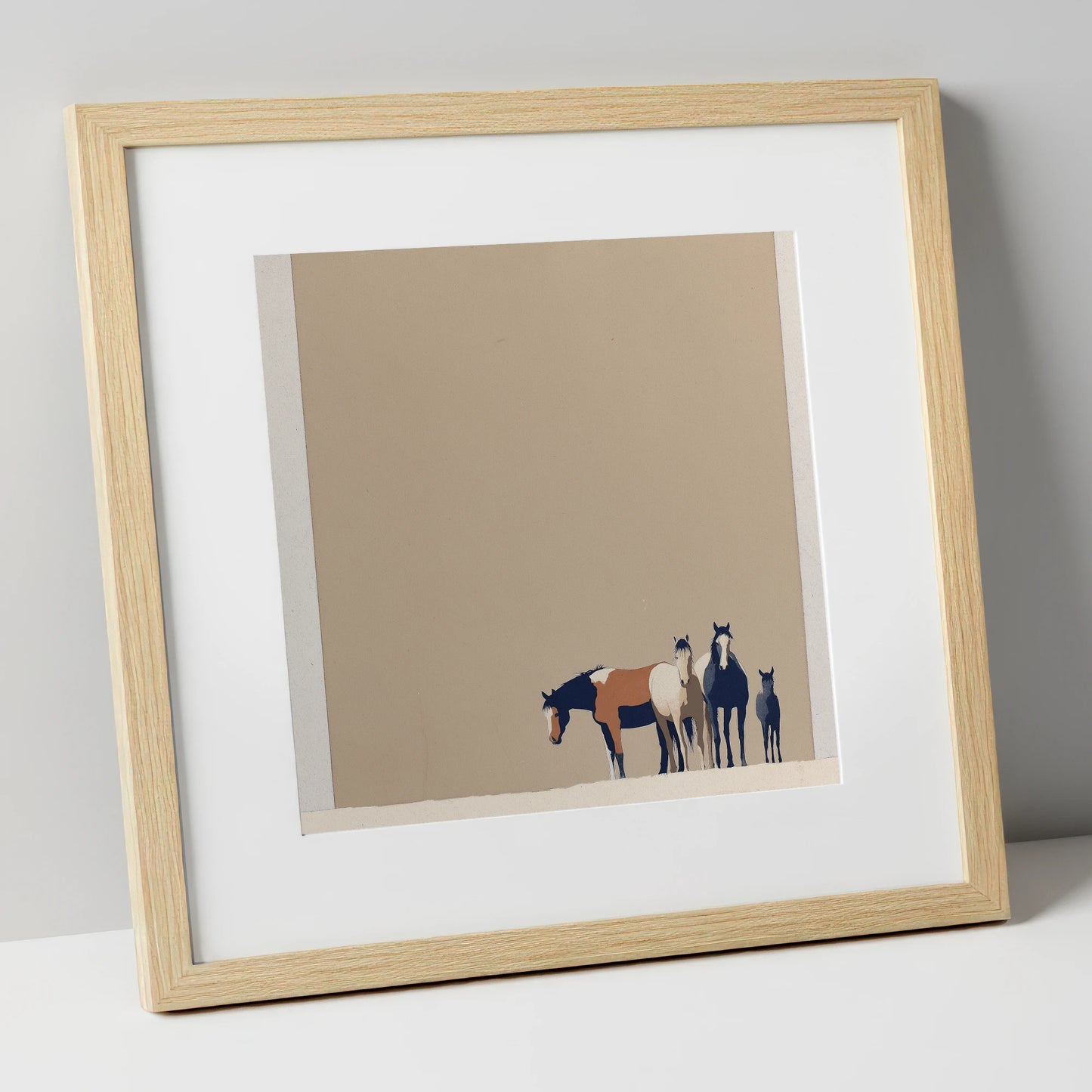 Quiet Desert Herd wild horses art print in natural frame