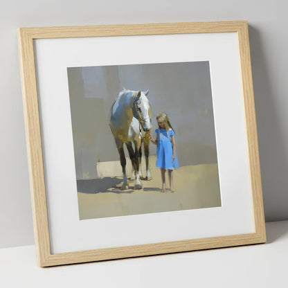 A Quiet Understanding horse & rider art print in natural frame