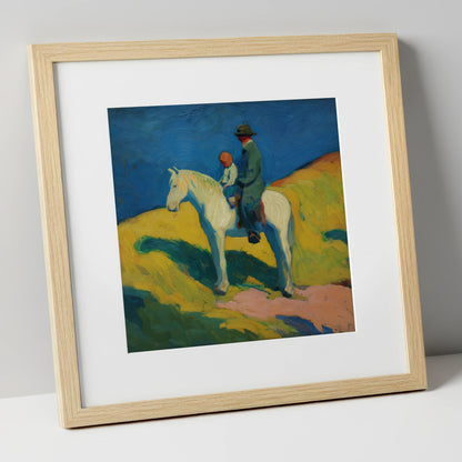Generations in the Saddle horse & rider art print in natural frame