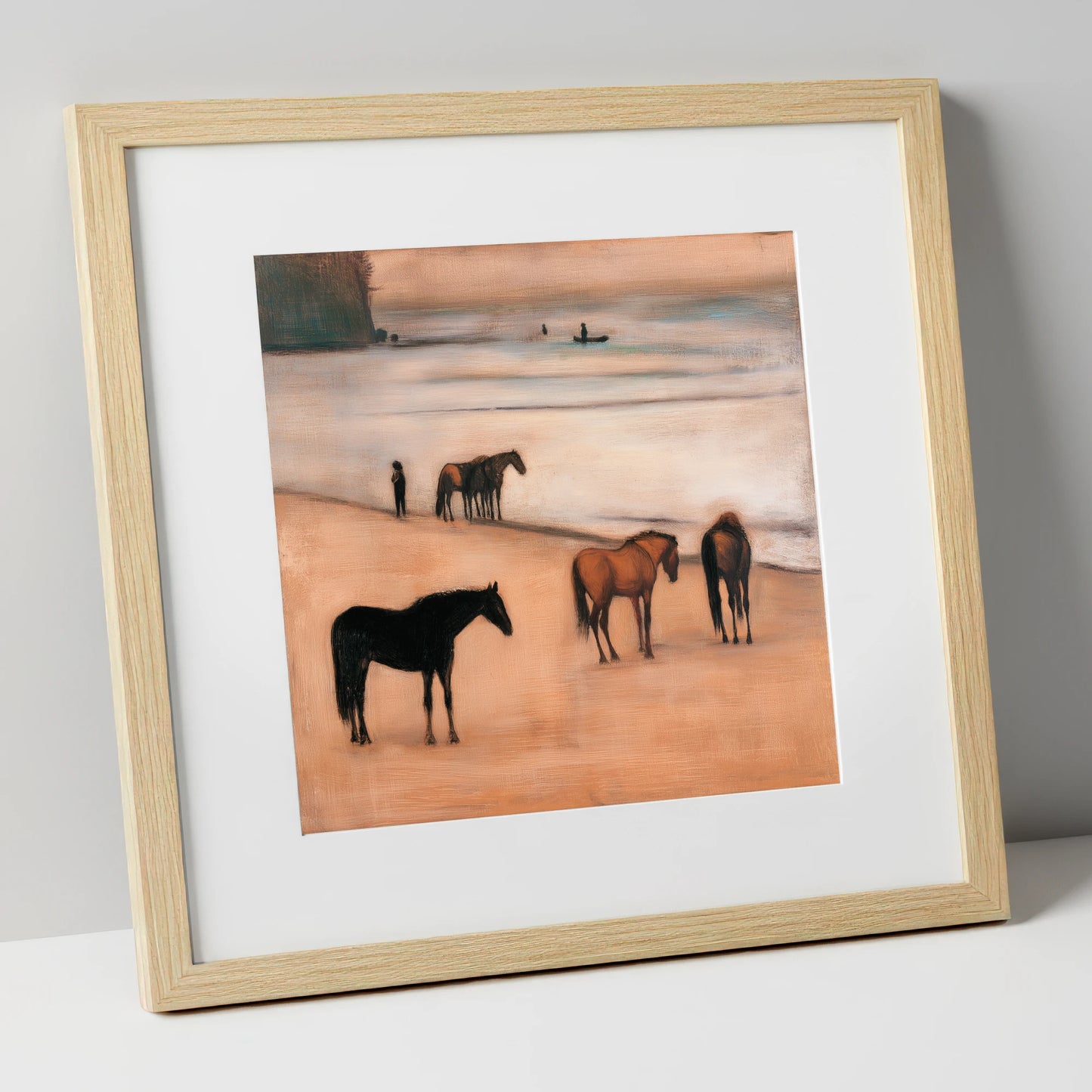 Serenity on the Sands horse landscape art print in natural frame