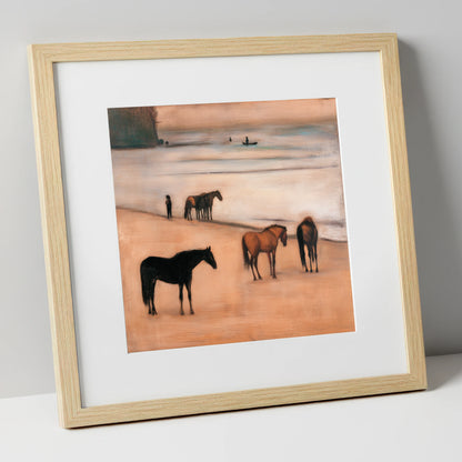 Serenity on the Sands horse landscape art print in natural frame