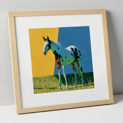 Spotted Horse in Vibrant Colours horse breed art print in natural frame