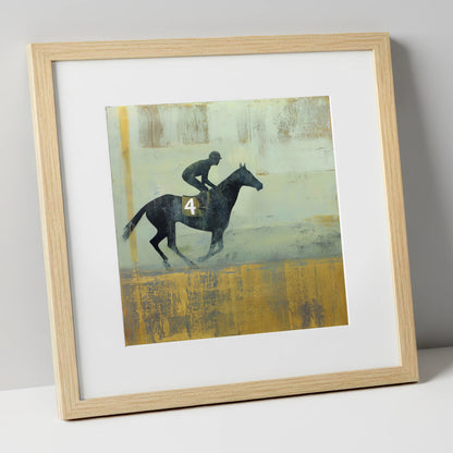 The Gilded Gallop racing horse art print in natural frame
