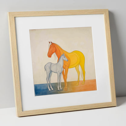 Radiant Lineage mare & foal art print in natural frame
