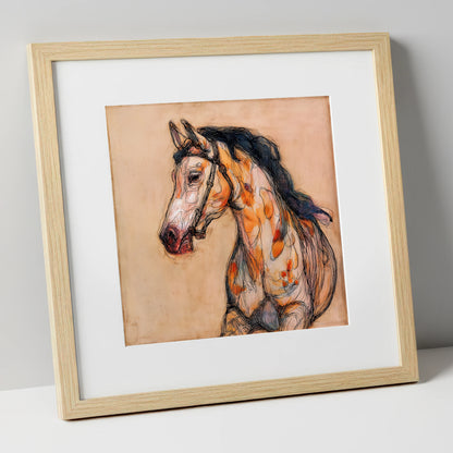 Soulful Ochre Profile horse breed art print in natural frame
