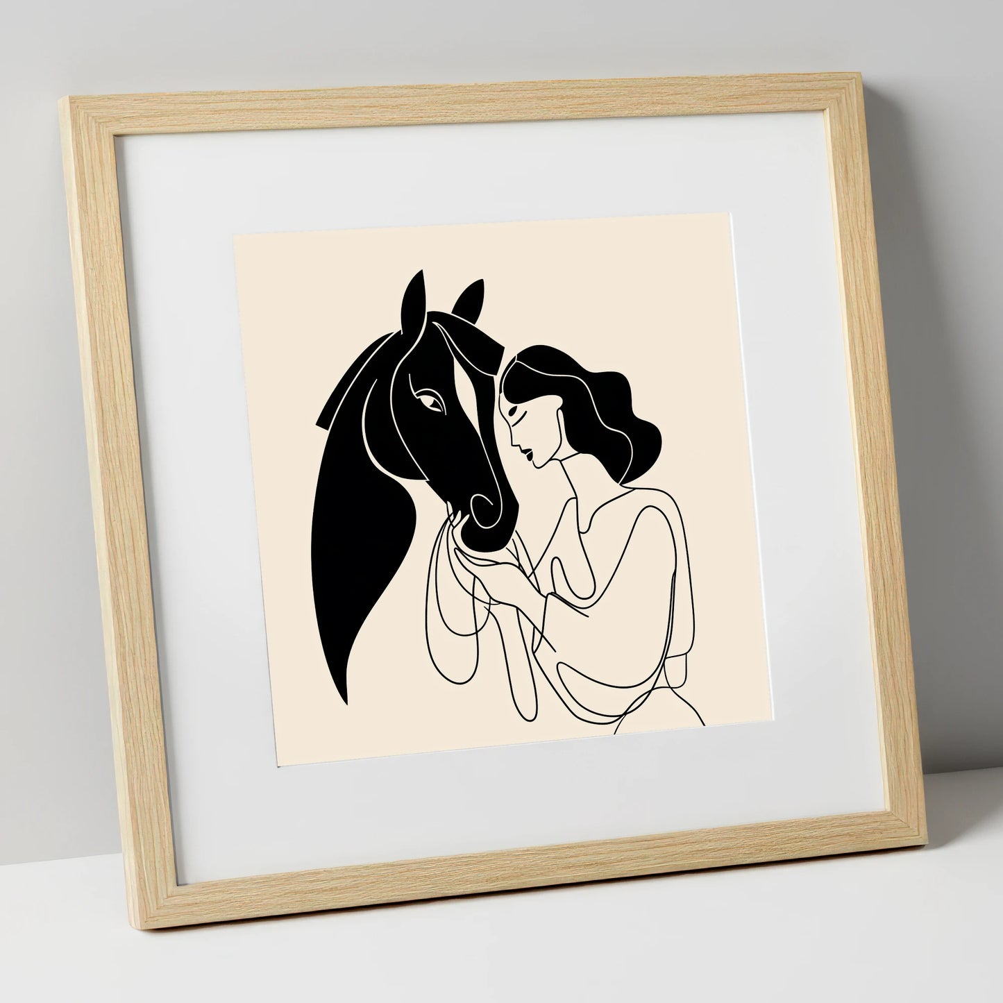 The Unspoken Bond horse & rider art print in natural frame