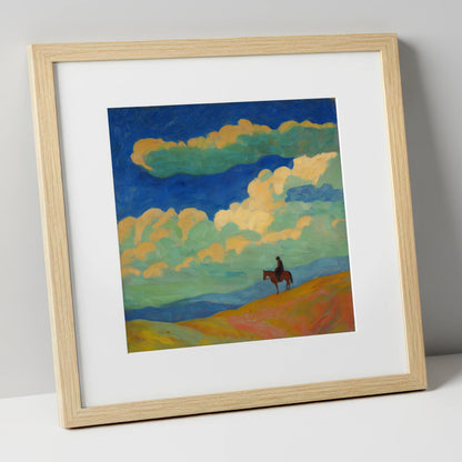 Beneath the Vibrant Heavens horse landscape art print in natural frame
