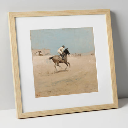 The Morning Gallop racing horse art print in natural frame