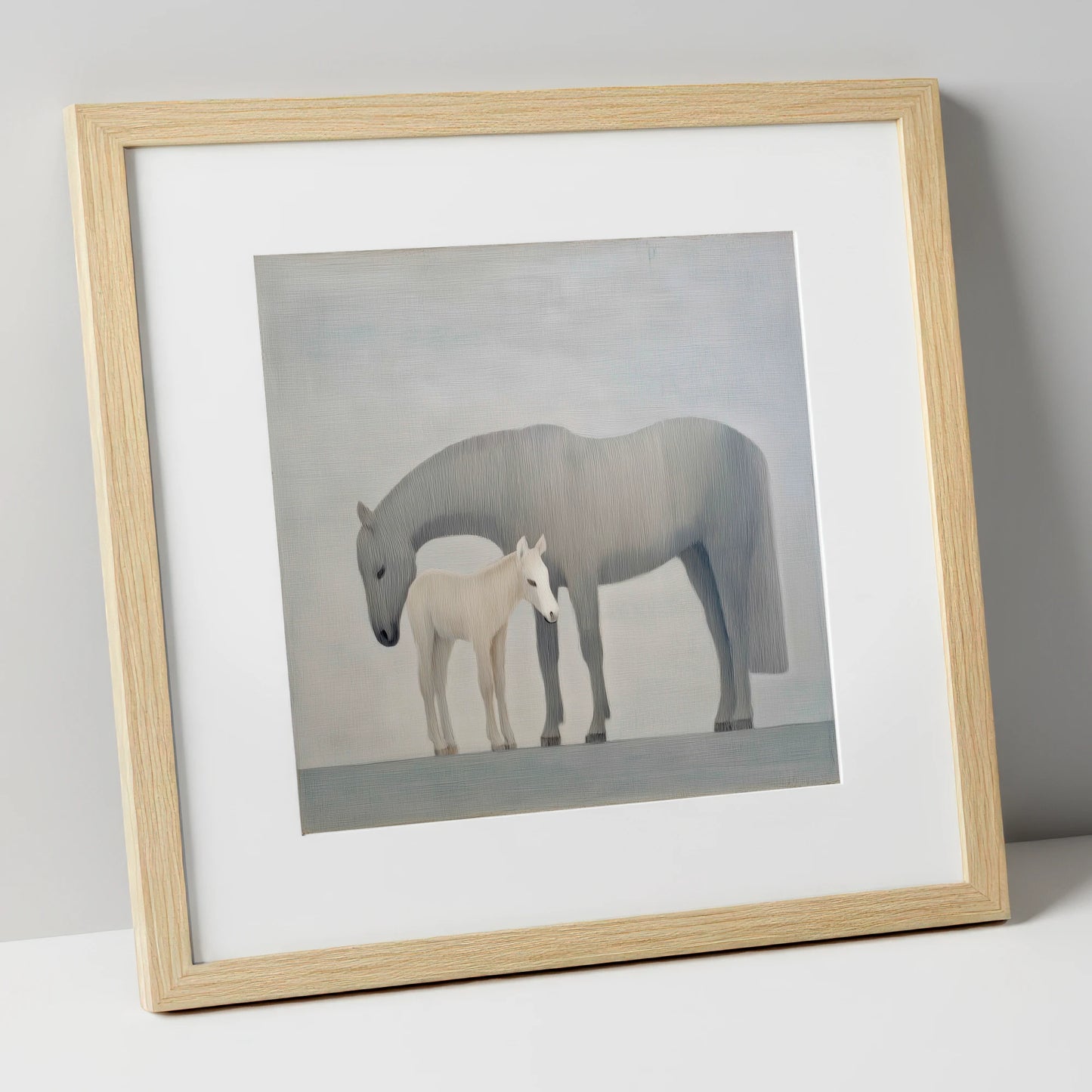 Ethereal Bond mare & foal art print in natural frame