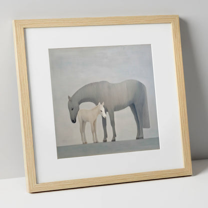 Ethereal Bond mare & foal art print in natural frame