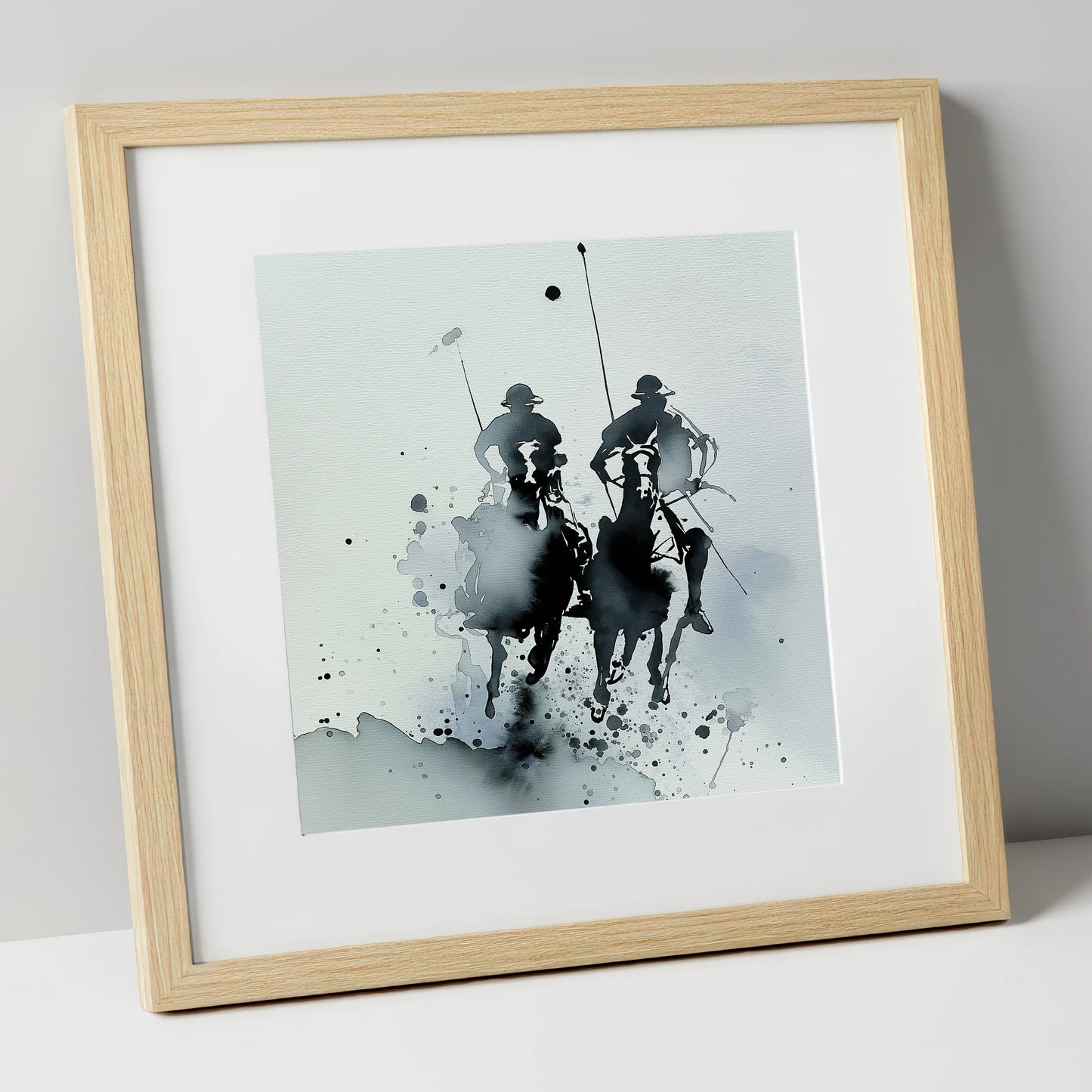 Charge of the Chukka polo horse art print in natural frame