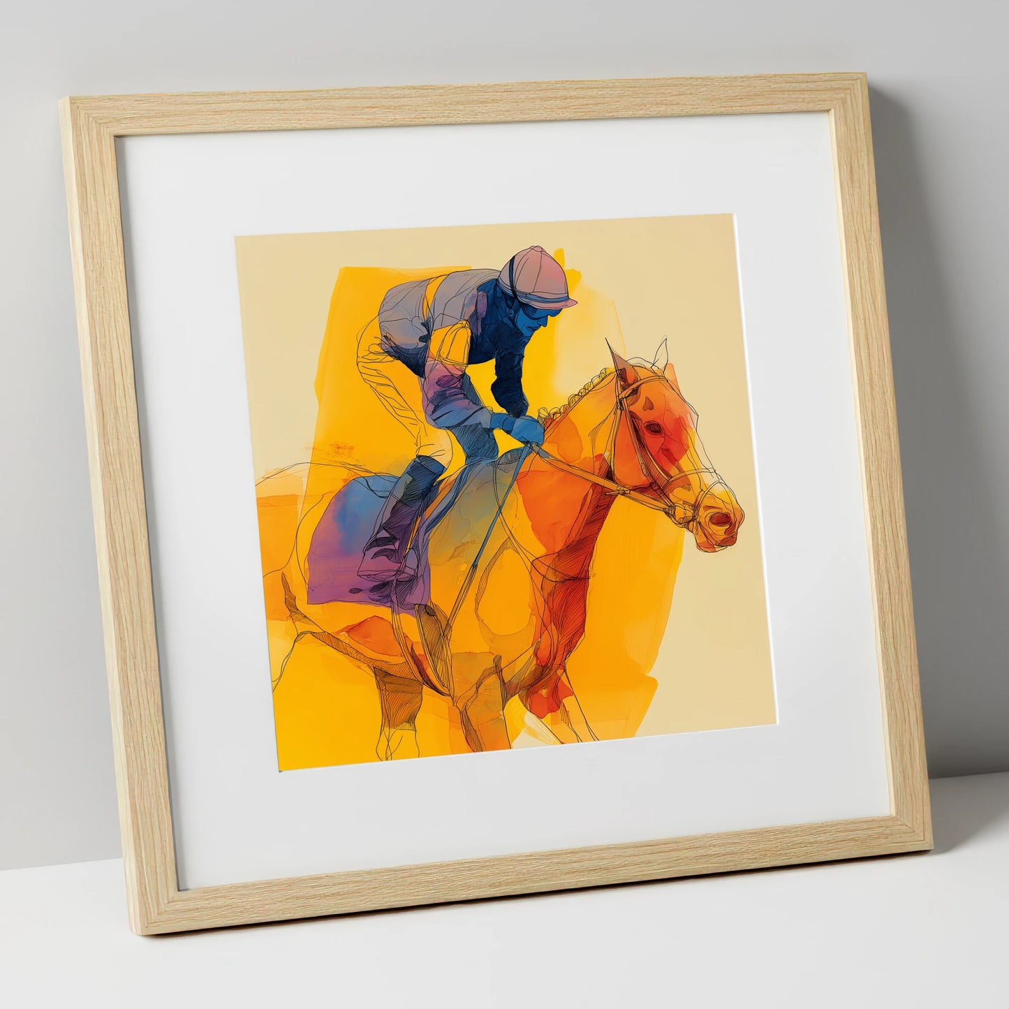 The Final Furlong racing horse art print in natural frame