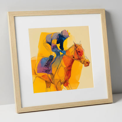 The Final Furlong racing horse art print in natural frame