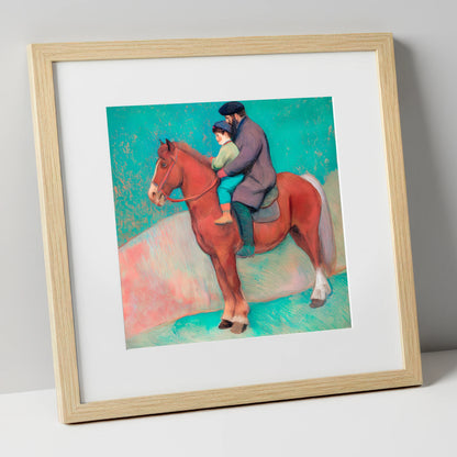 A Shared Journey horse & rider art print in natural frame