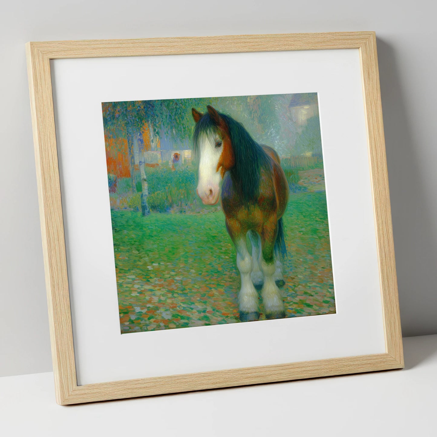 Luminous Gentle Giant horse breed art print in natural frame