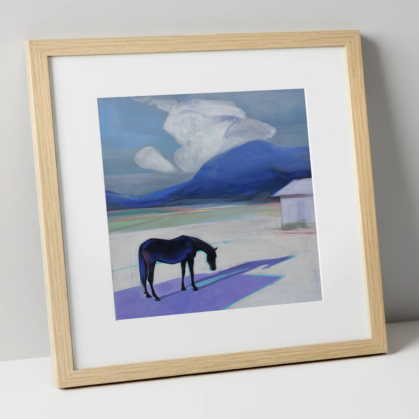 Mountain Solitude horse landscape art print in natural frame