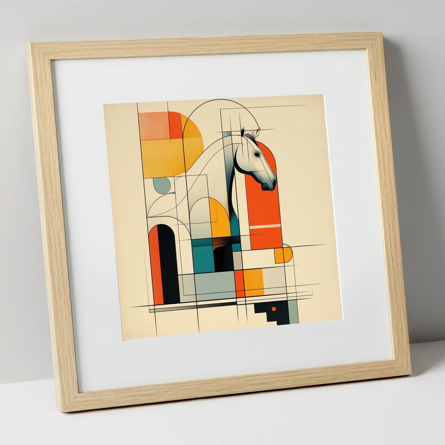 Architectural Equine Profile horse stable art print in natural frame