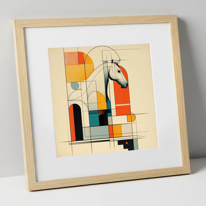 Architectural Equine Profile horse stable art print in natural frame