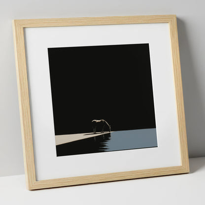 Edge of Stillness horse landscape art print in natural frame