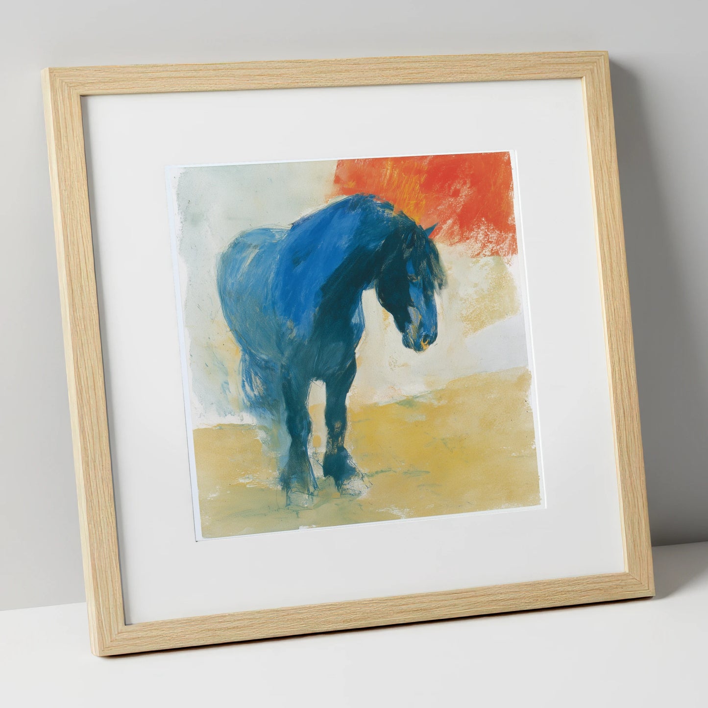 Vivid Cobalt Heavy Horse horse breed art print in natural frame