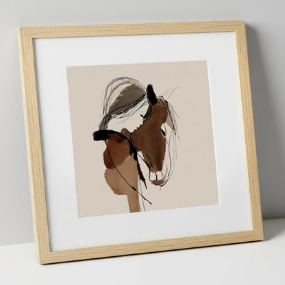 Silent Communion horse & rider art print in natural frame