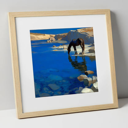 Ultramarine Oasis horse landscape art print in natural frame