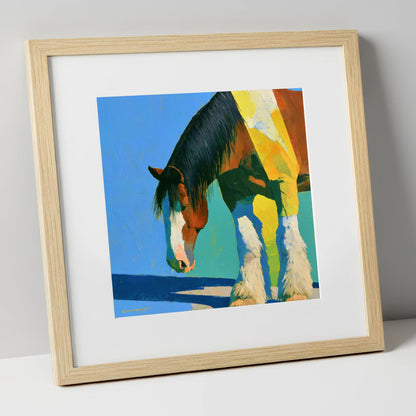Clydesdale Horse Against Blue Sky horse breed art print in natural frame