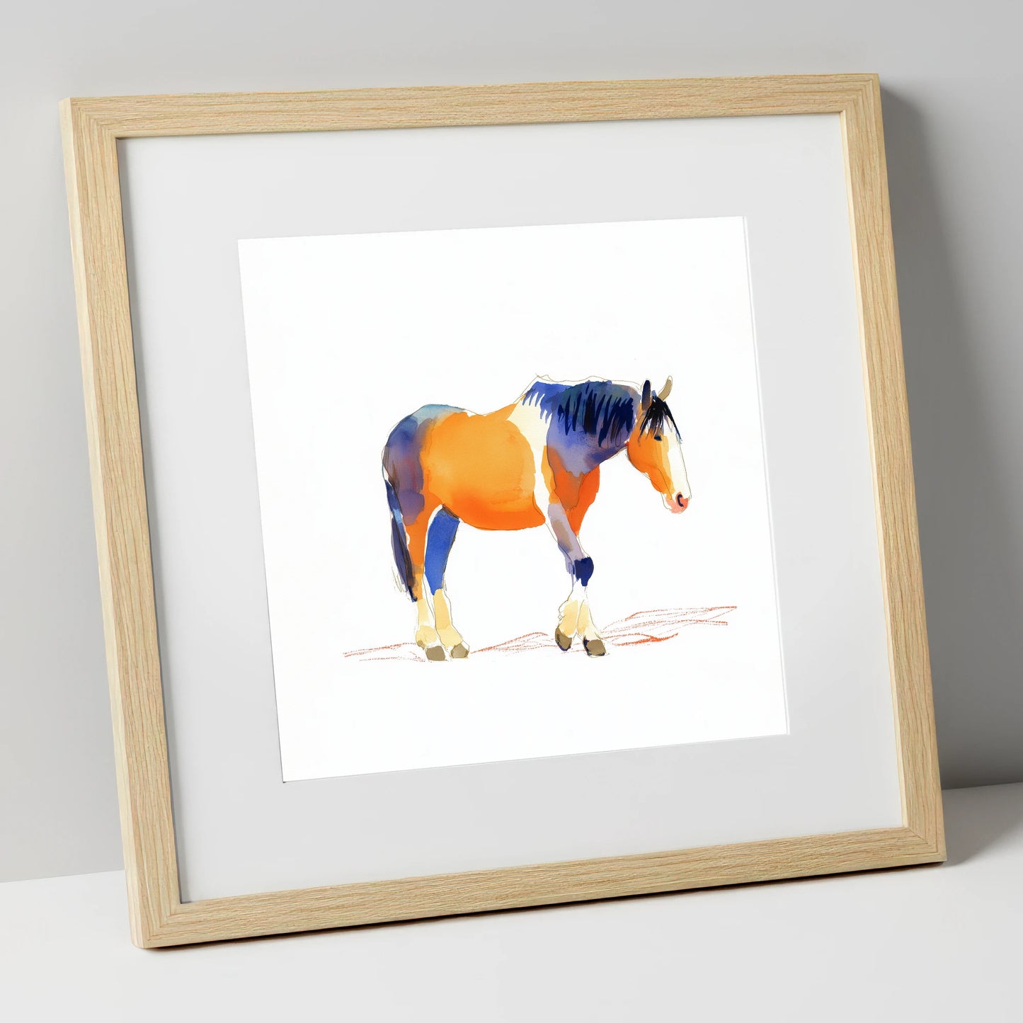 Vivid Working Stance working horse art print in natural frame