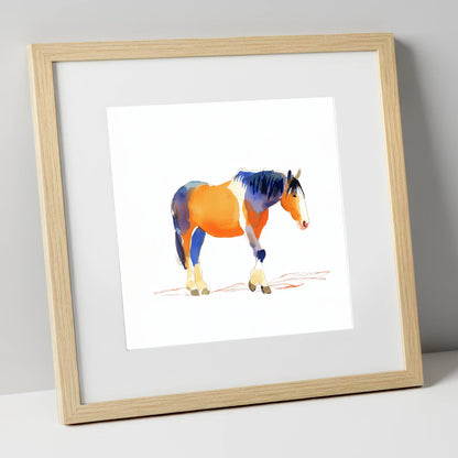 Vivid Working Stance working horse art print in natural frame