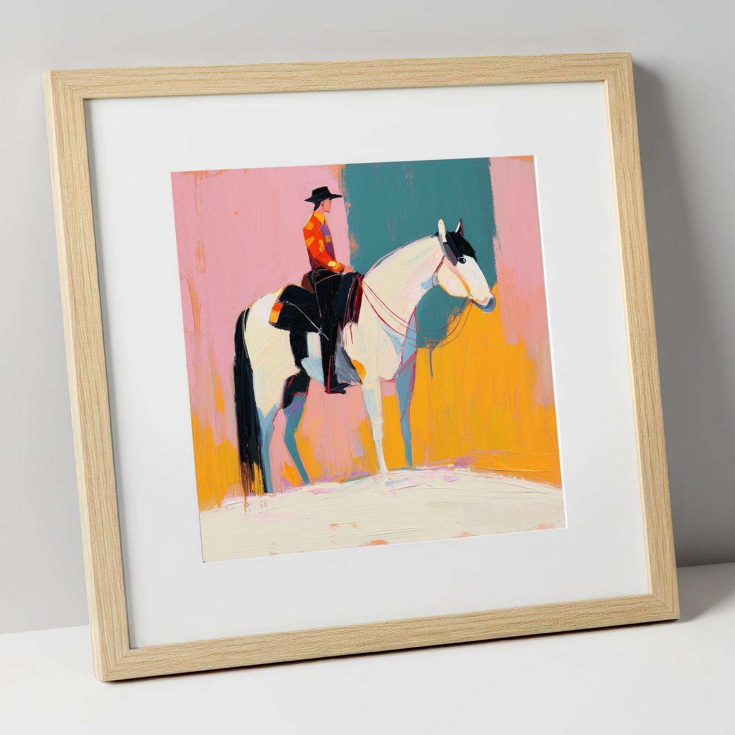 Vivid Western Spirit western horse art print in natural frame
