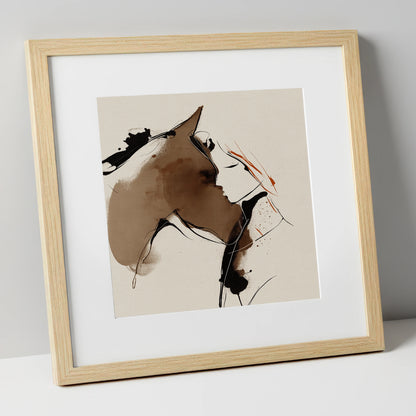Silent Connection horse & rider art print in natural frame