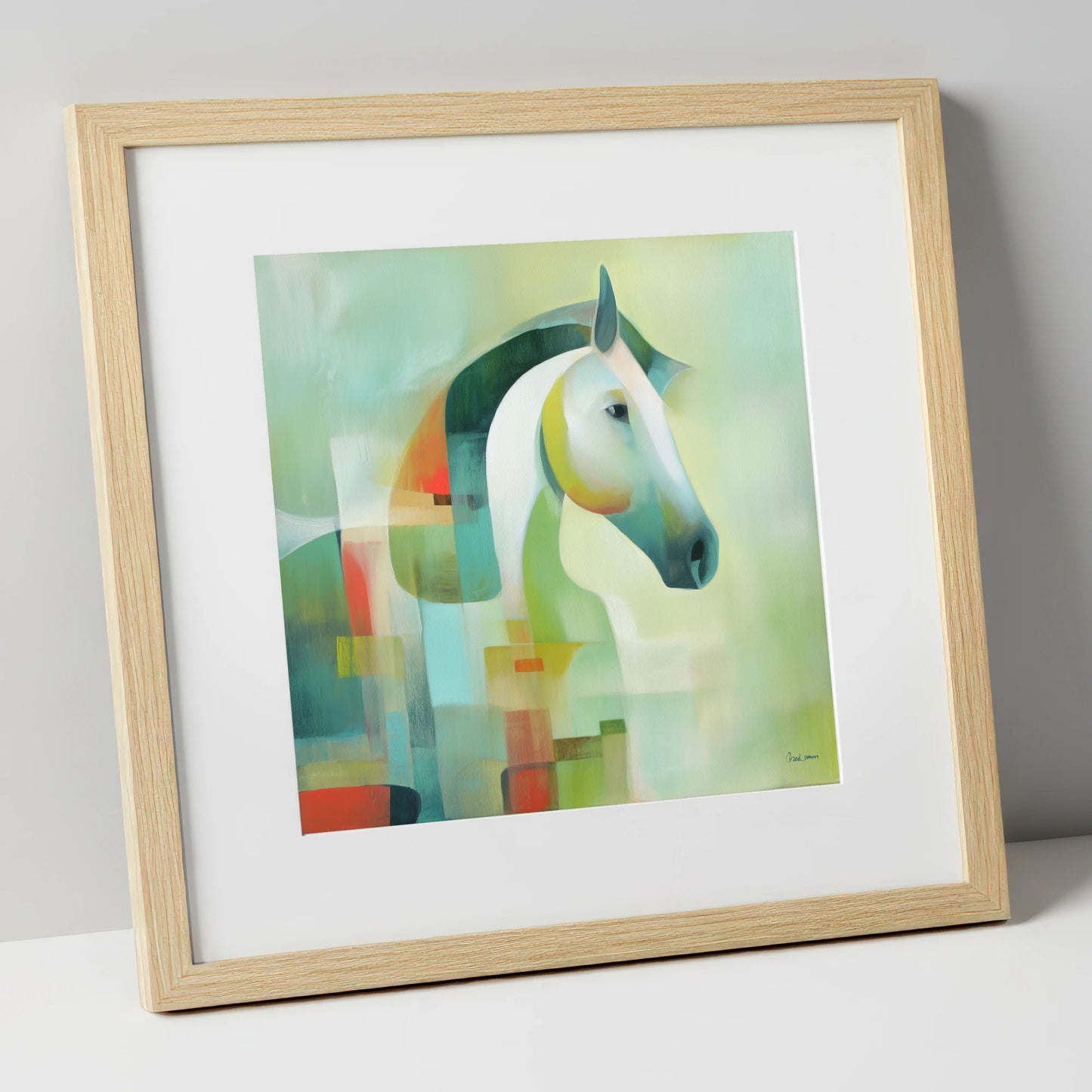 Modern Abstract Profile horse breed art print in natural frame