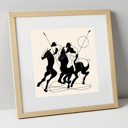 High Goal Dynamics polo horse art print in natural frame