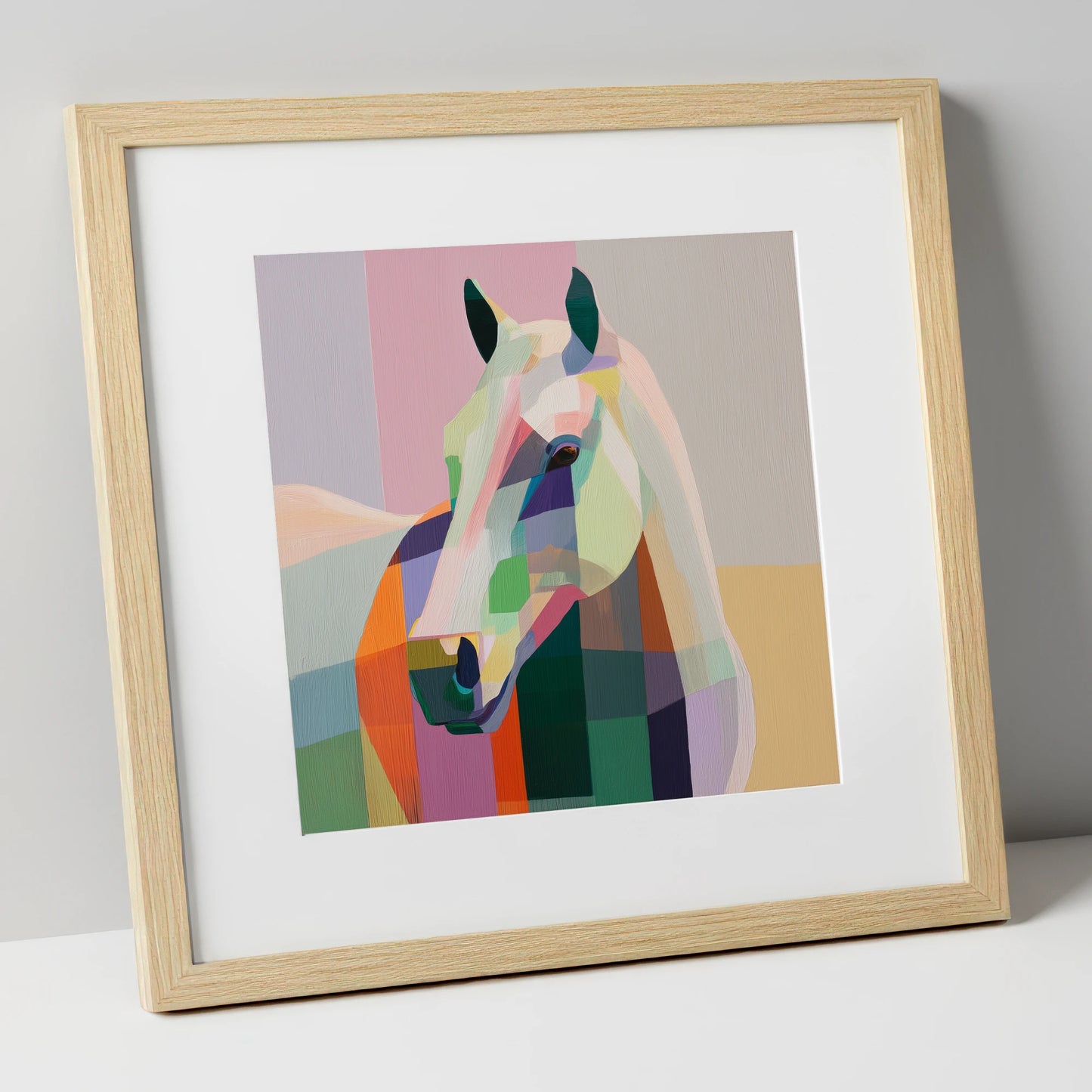 Prismatic Equine Portrait horse portrait art print in natural frame