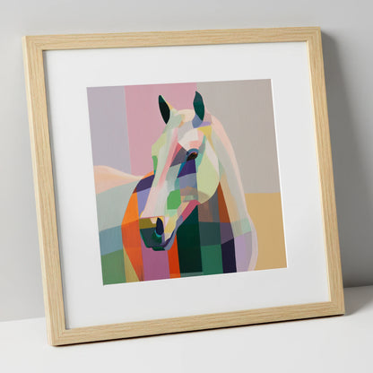 Prismatic Equine Portrait horse portrait art print in natural frame