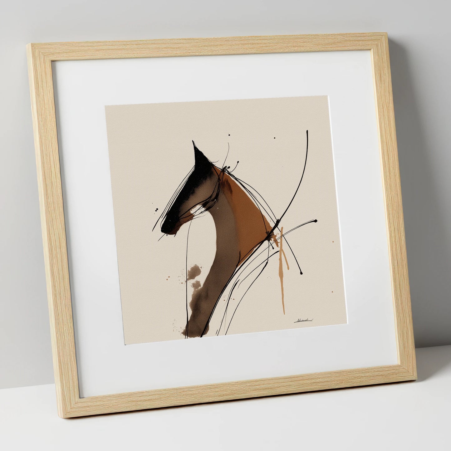 Abstract Equine Spirit horse portrait art print in natural frame