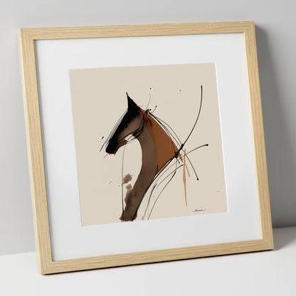 Abstract Equine Spirit horse portrait art print in natural frame