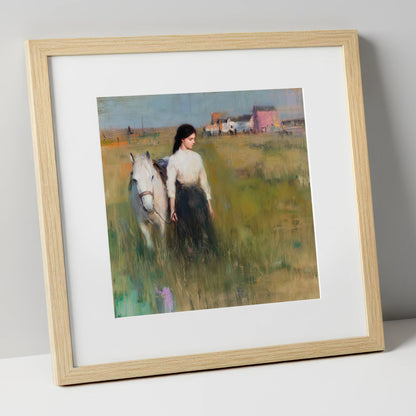 A Quiet Bond horse & rider art print in natural frame