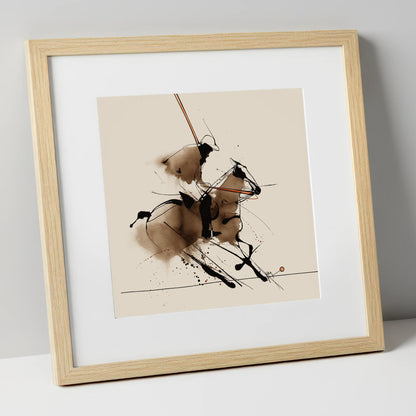 The Polo Drive polo horse art print in natural frame