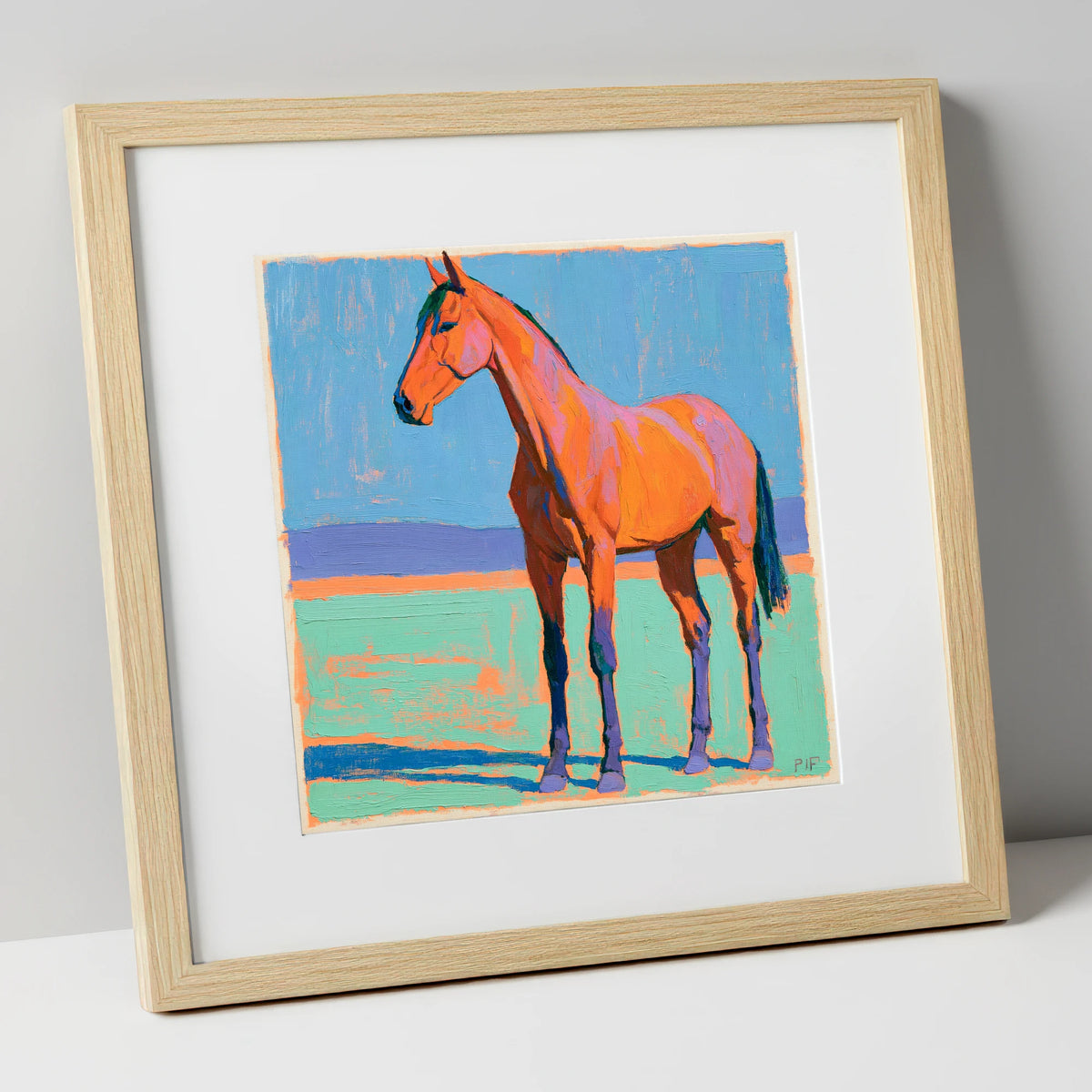 Vibrant Orange Horse Portrait horse breed art print in natural frame