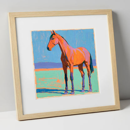 Vibrant Orange Horse Portrait horse breed art print in natural frame