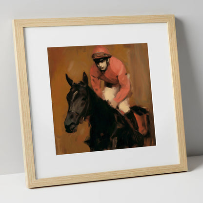 Quiet Anticipation racing horse art print in natural frame