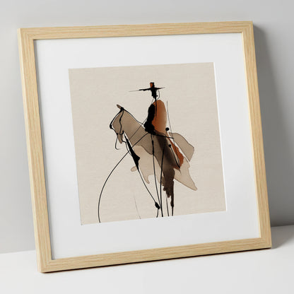 Vaquero Silhouette western horse art print in natural frame