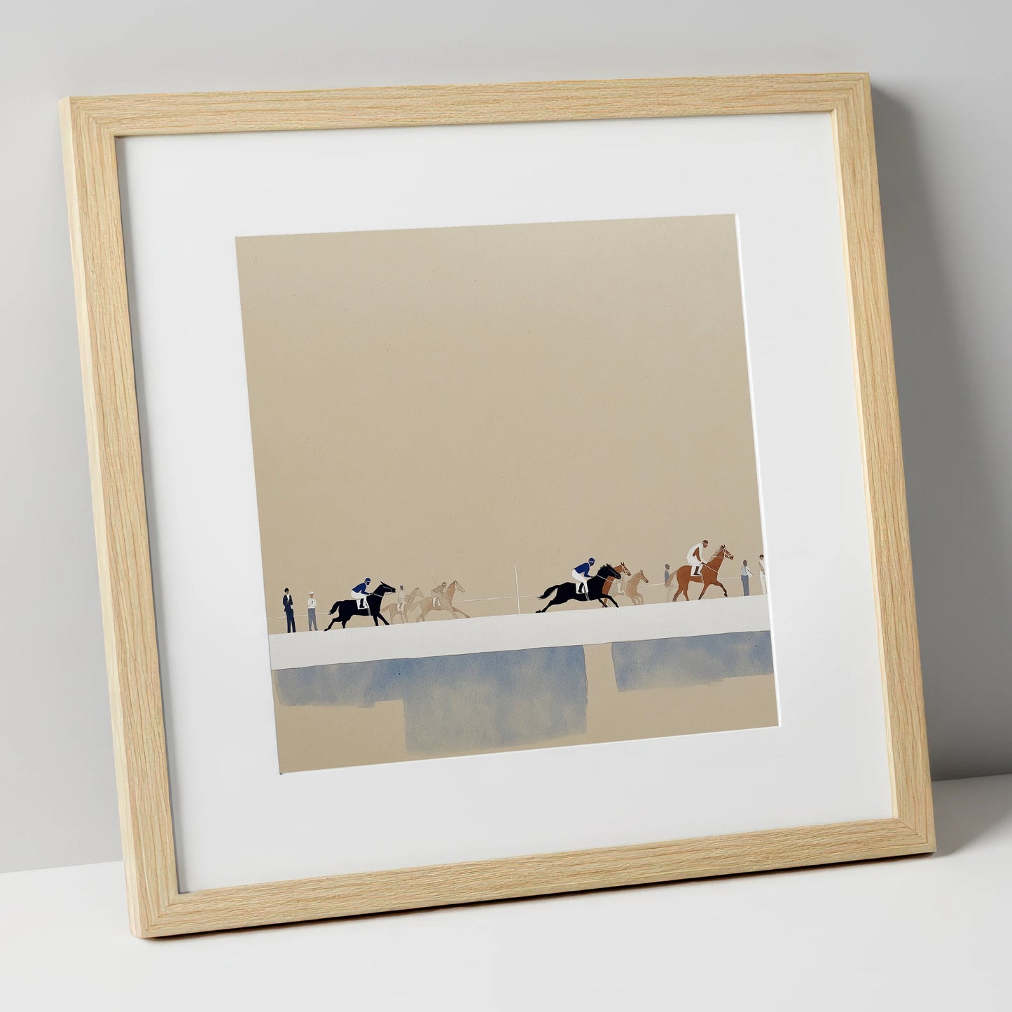 The Final Stretch racing horse art print in natural frame