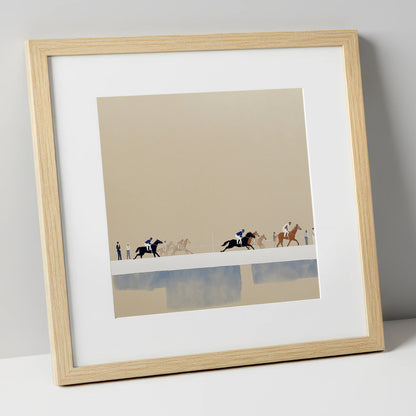 The Final Stretch racing horse art print in natural frame