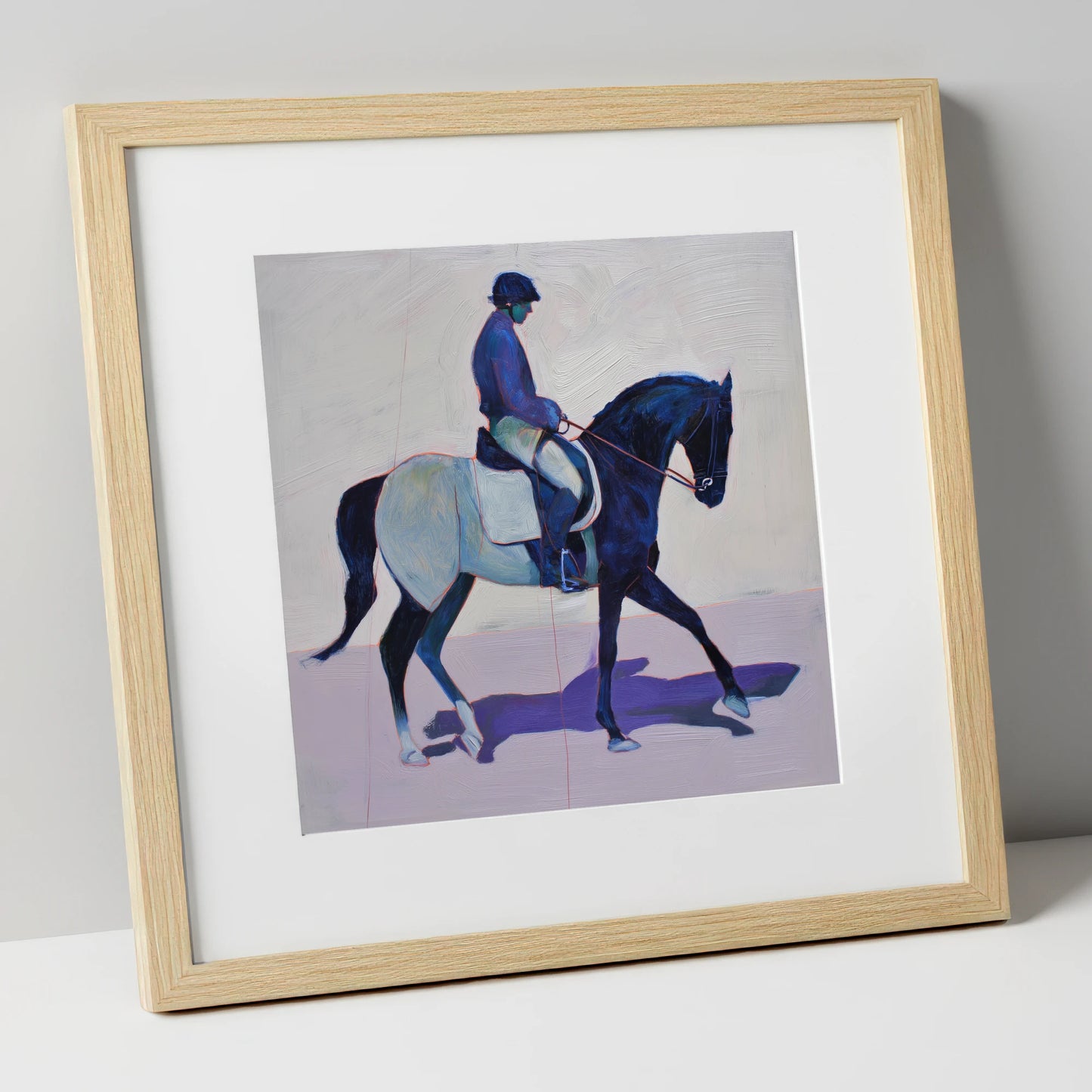 Midnight Cadence dressage horse art print in natural frame