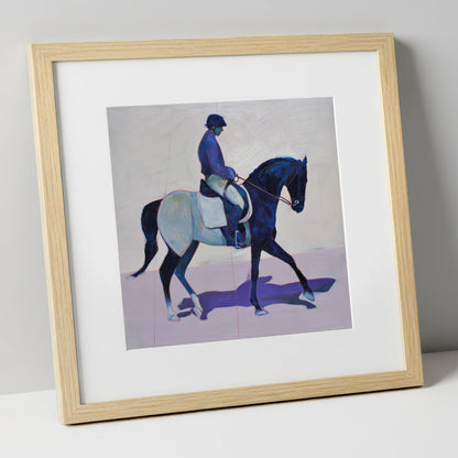 Midnight Cadence dressage horse art print in natural frame