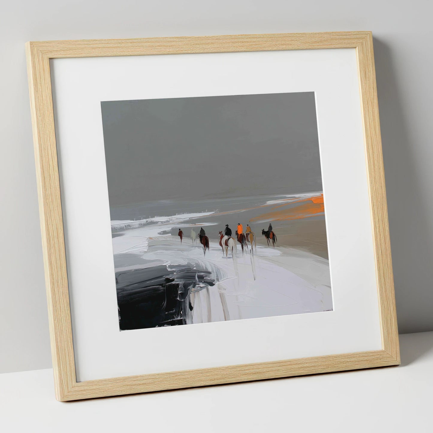 Across the Winter Expanse horse landscape art print in natural frame